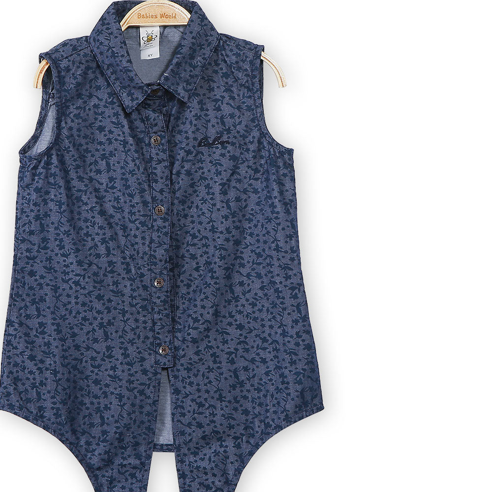 GIRL TOP NAVY FLORAL TIE FRONT