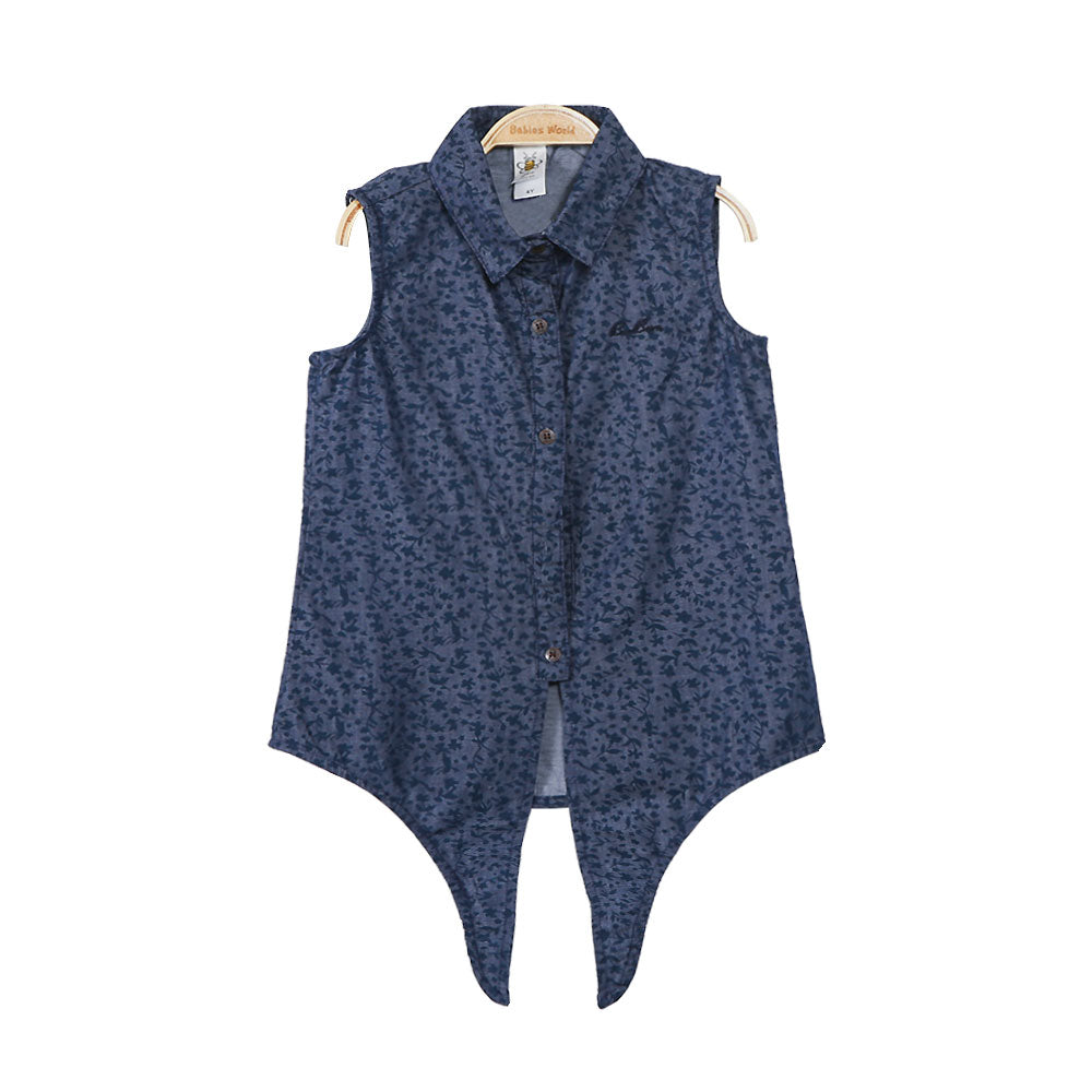 GIRL TOP NAVY FLORAL TIE FRONT