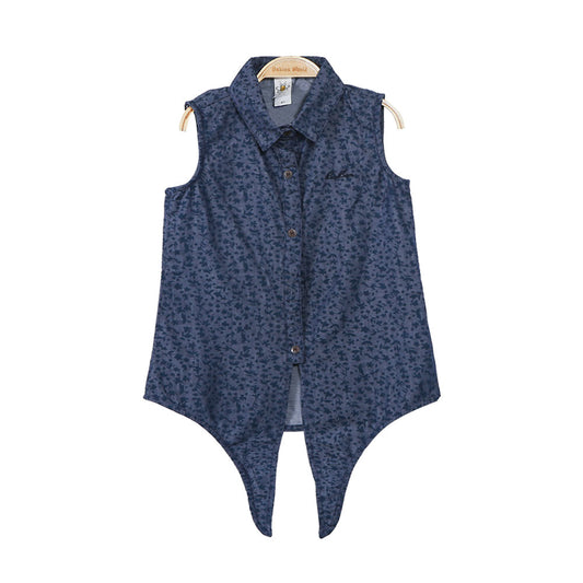 GIRL TOP NAVY FLORAL TIE FRONT