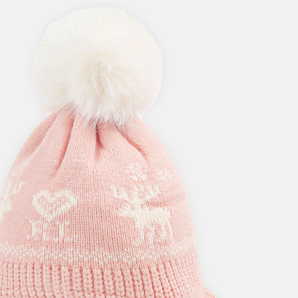 WINTER CAP PINK AND WHITE POM-POM