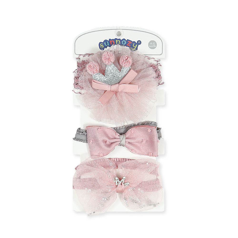 HAIR BANDS PK-3 TEA PINK CROWN FANCY