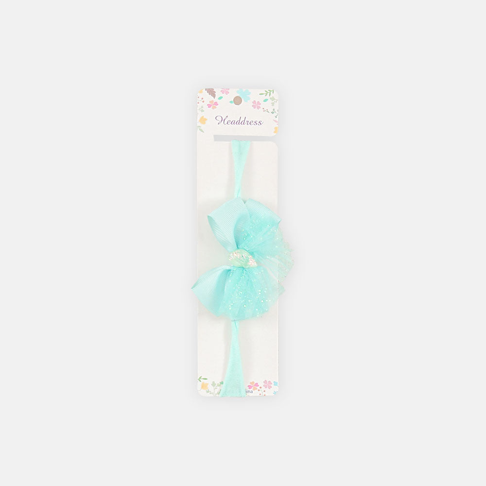 HAIR BAND SKY BLUE RIBBON BOW STRETCHABLE