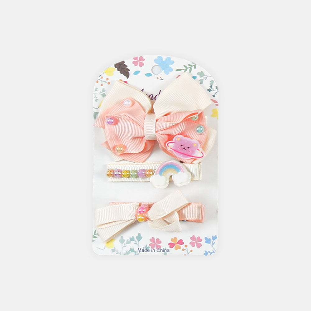 HAIR CLIPS PK-3 CREAM-PEACH BEAR