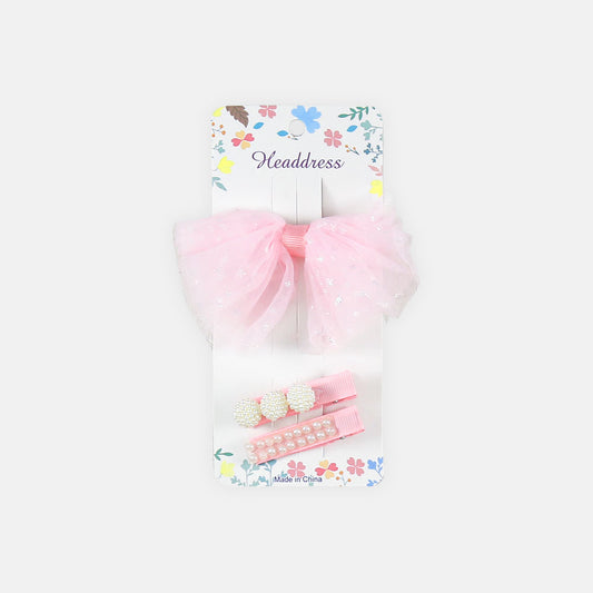 HAIR CLIPS PK-3 PINK BOW SHIMMER