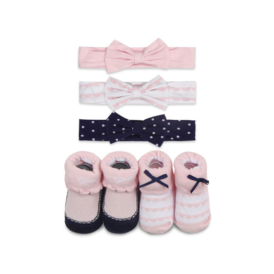 HEAD BAND PK-3 & BOOTIES PK-2 SET PINK CLASSIC