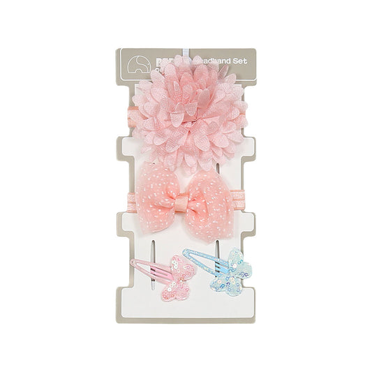 HAIR BAND SET PK-4 PINK SEQUINED FLORAL