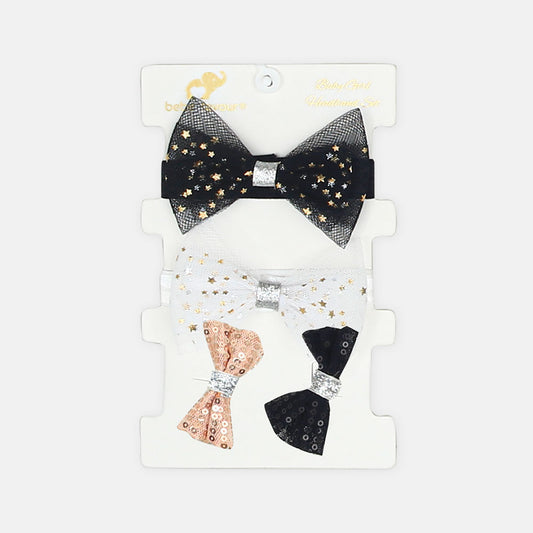 HEAD BANDS PK-2 & 2 CLIPS PASTEL FLOWER AND BOW