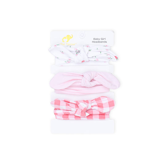 HEAD BANDS PK-3 MULTICOLOR FLORAL CHECKERED BOW