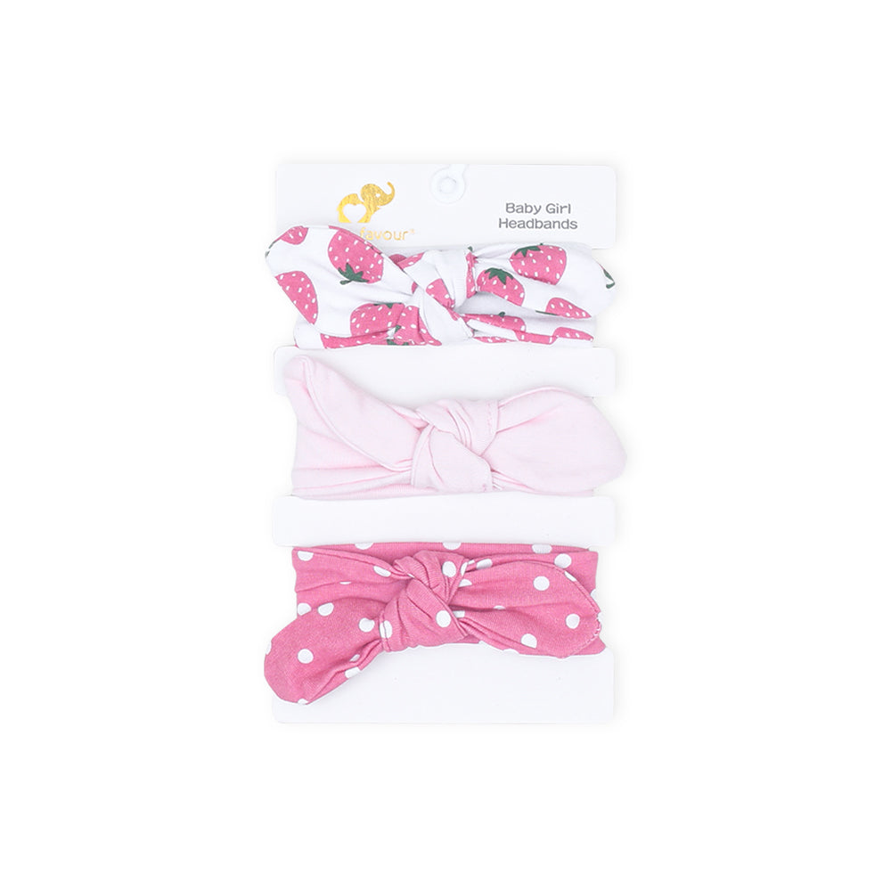 HEAD BANDS PK-3 MULTICOLOR STRAWBERRY DOTTED BOW
