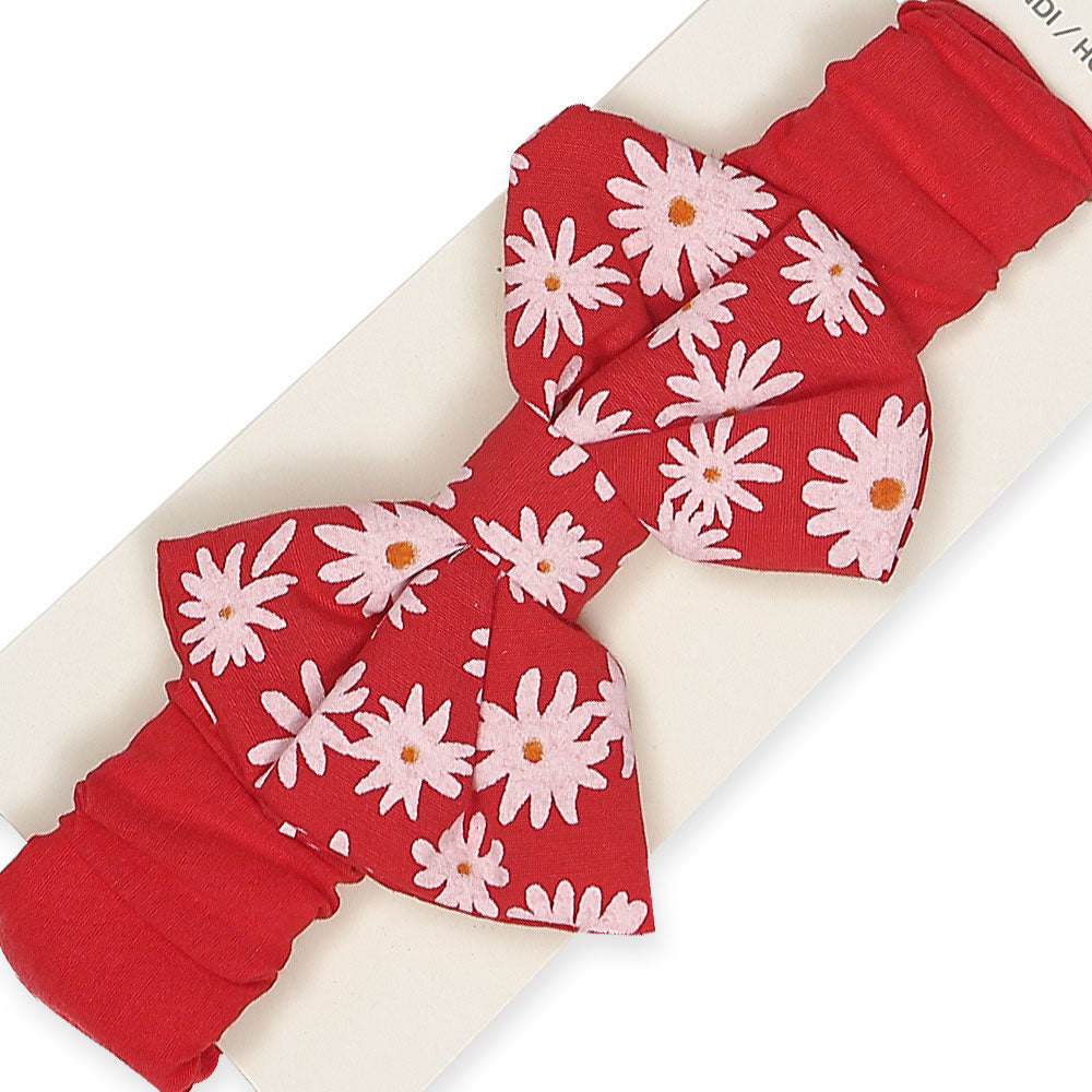 HAIR BAND RED FLORAL BOW