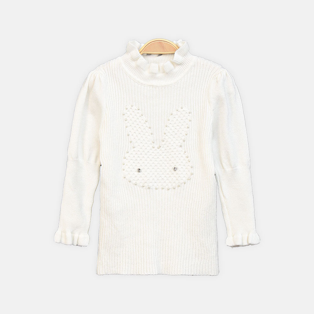 GIRL HI-NECK SWEATER BUNNY PEARL HI NECK FULL SLEEVE