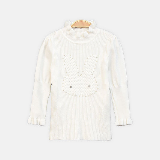 GIRL HI-NECK SWEATER BUNNY PEARL HI NECK FULL SLEEVE