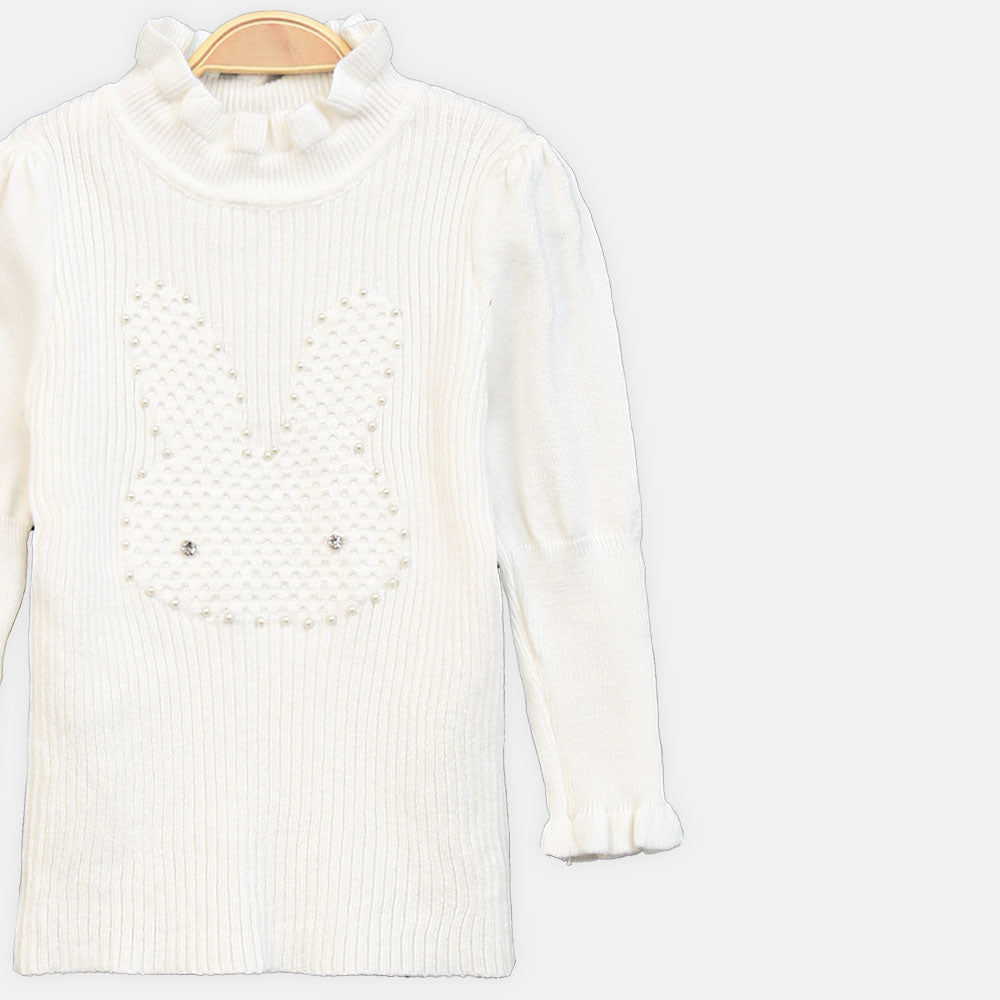 GIRL HI-NECK SWEATER BUNNY PEARL HI NECK FULL SLEEVE