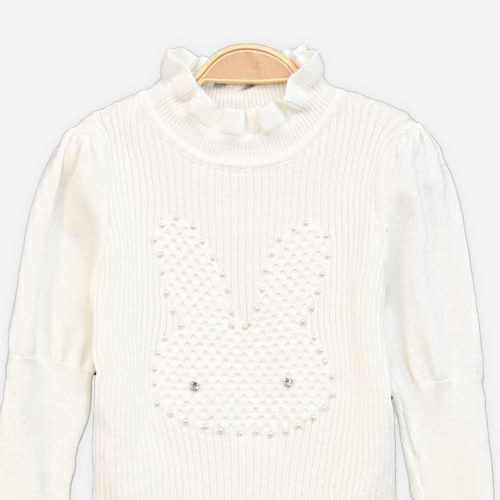 GIRL HI-NECK SWEATER BUNNY PEARL HI NECK FULL SLEEVE