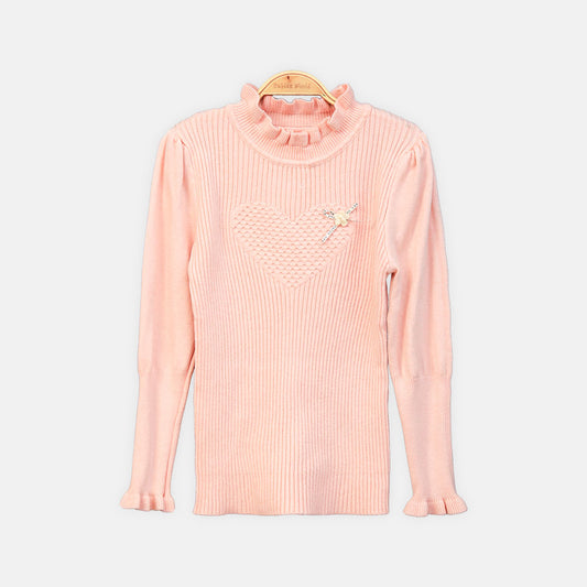 GIRL HI-NECK SWEATER SOFT BLUSH TEXTURED HEART