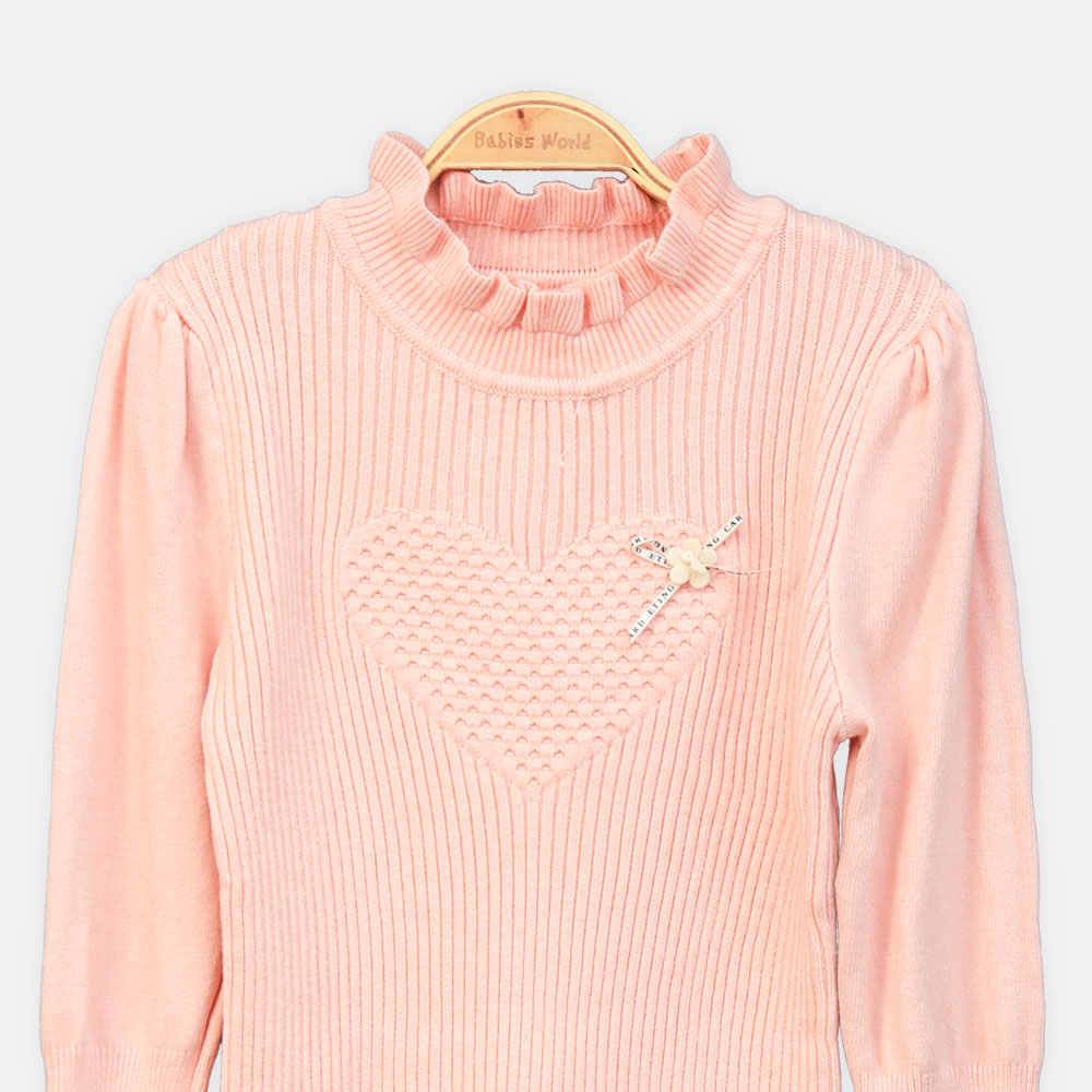 GIRL HI-NECK SWEATER SOFT BLUSH TEXTURED HEART