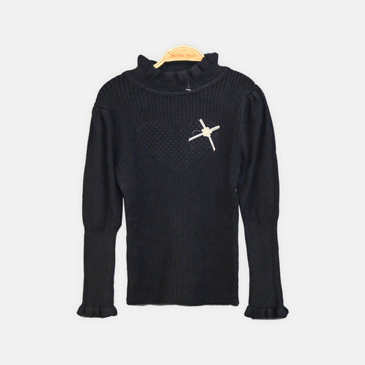 GIRL HI-NECK SWEATER BLACK TEXTURED HEART