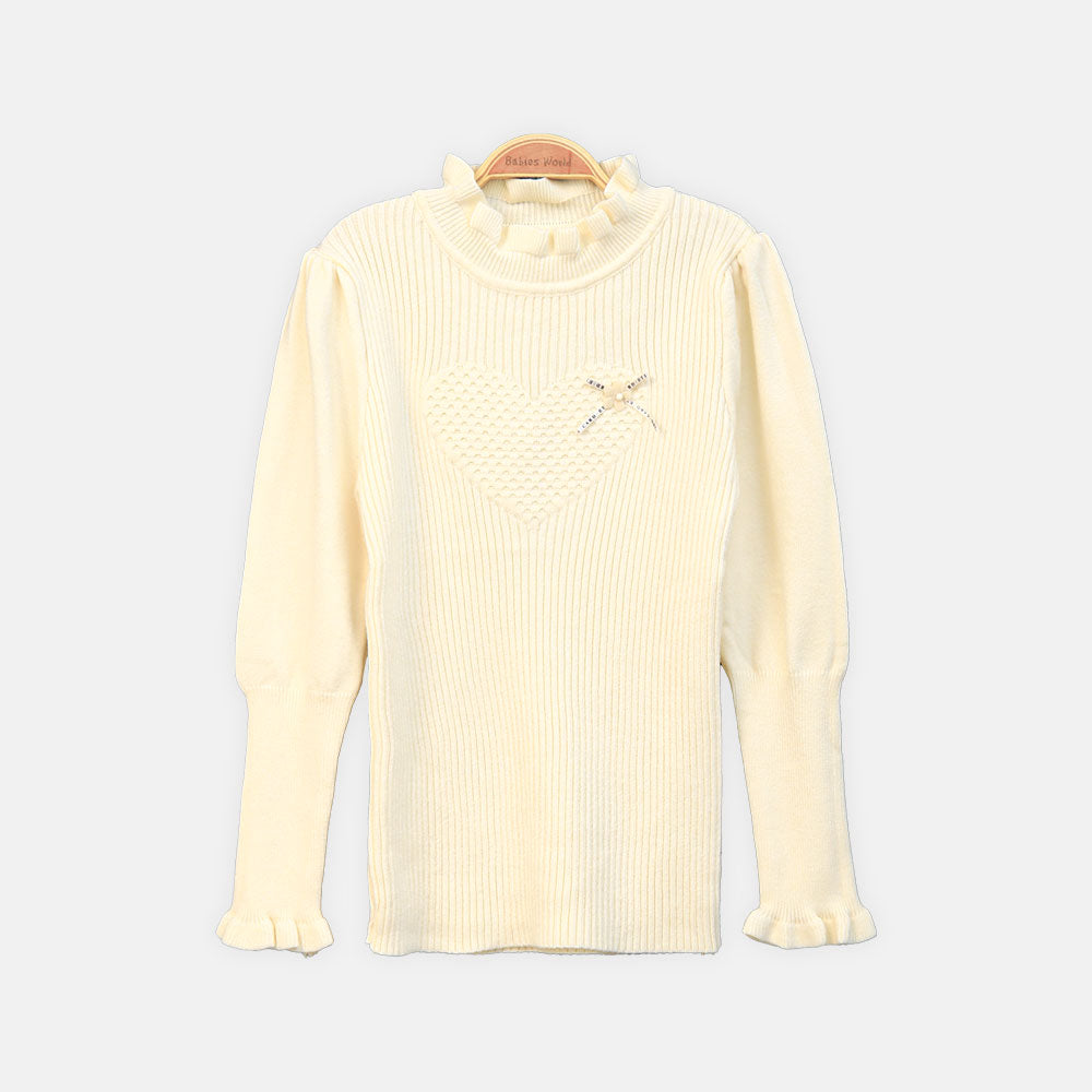 GIRL HI-NECK SWEATER SOFT BLUSH TEXTURED HEART