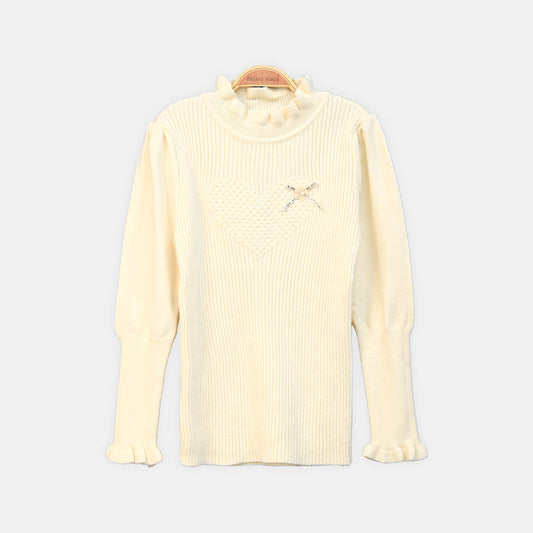 GIRL HI-NECK SWEATER SOFT BLUSH TEXTURED HEART