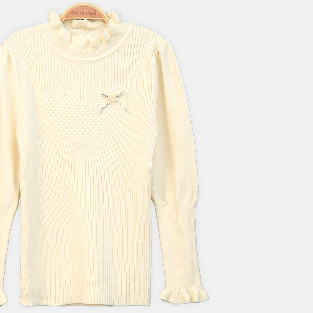 GIRL HI-NECK SWEATER SOFT BLUSH TEXTURED HEART