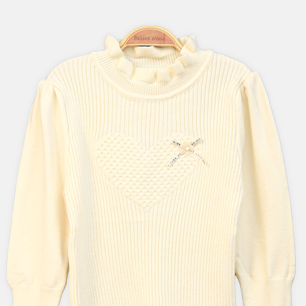 GIRL HI-NECK SWEATER SOFT BLUSH TEXTURED HEART
