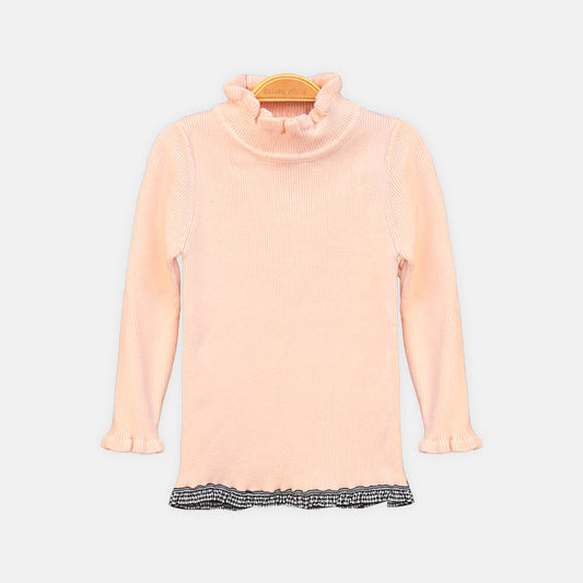 GIRL HI-NECK SWEATER PINK RUFFLE HI-NECK