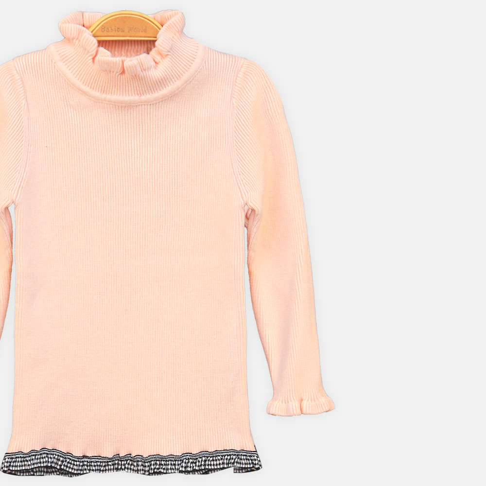 GIRL HI-NECK SWEATER PINK RUFFLE HI-NECK
