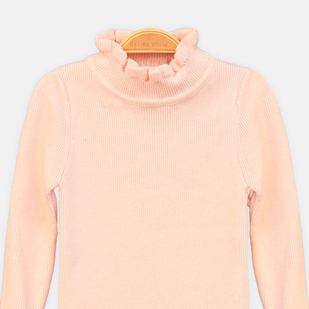 GIRL HI-NECK SWEATER PINK RUFFLE HI-NECK