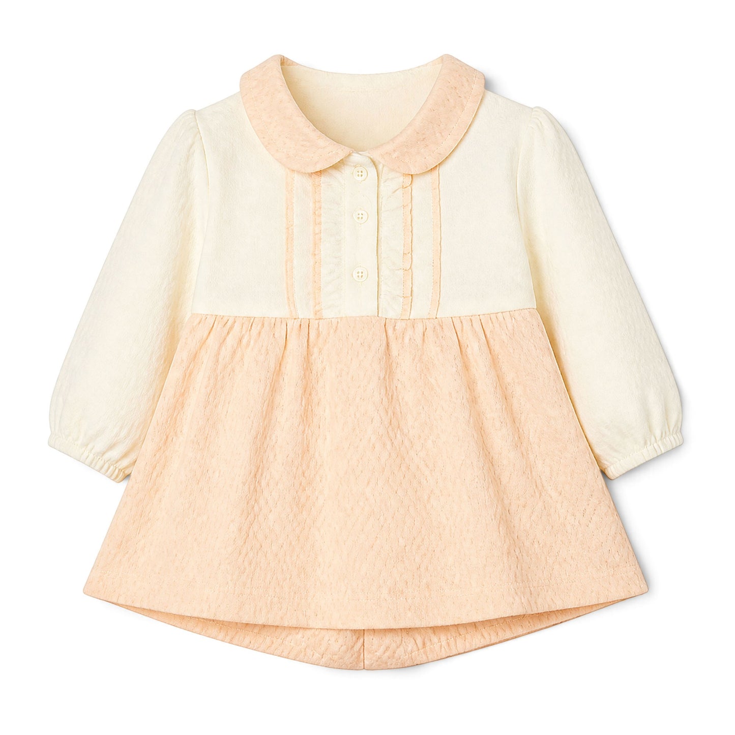 CREAM AND PEACH RUFFLE-FRONT BABY GIRL GIFT SET