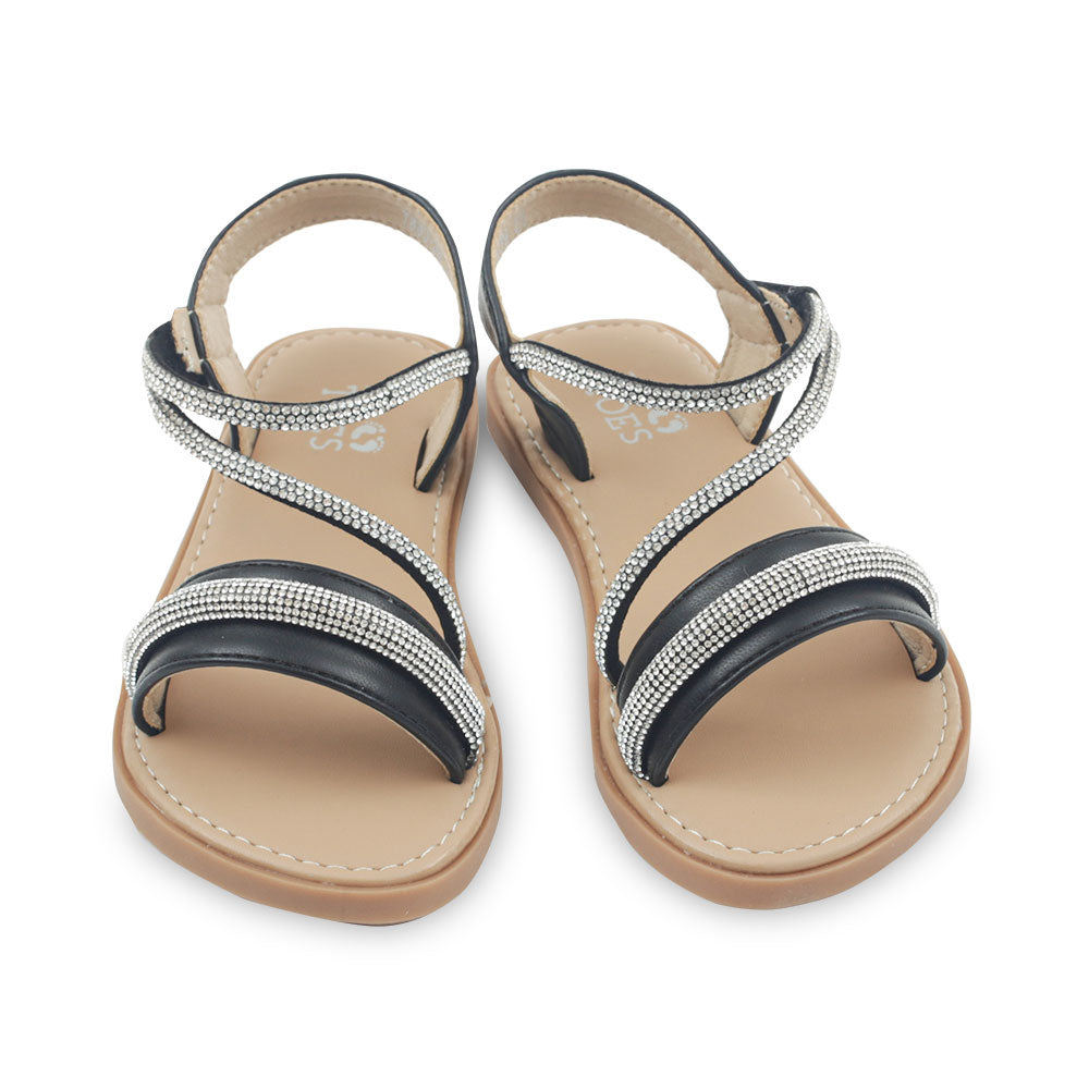 GIRLS SANDAL BLACK RHINESTONES