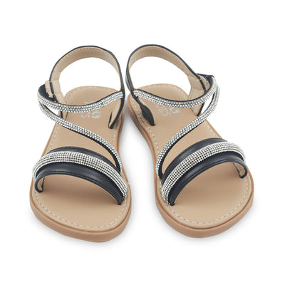 GIRLS SANDAL BLACK RHINESTONES