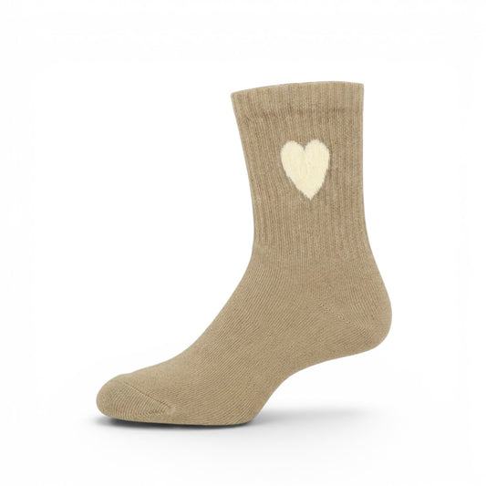 KHAKI HEART-MOTIF GIRL SOCKS