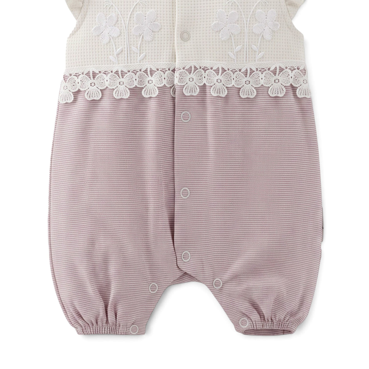 CREAM & PINK FLORAL LACE-TRIM ROMPER