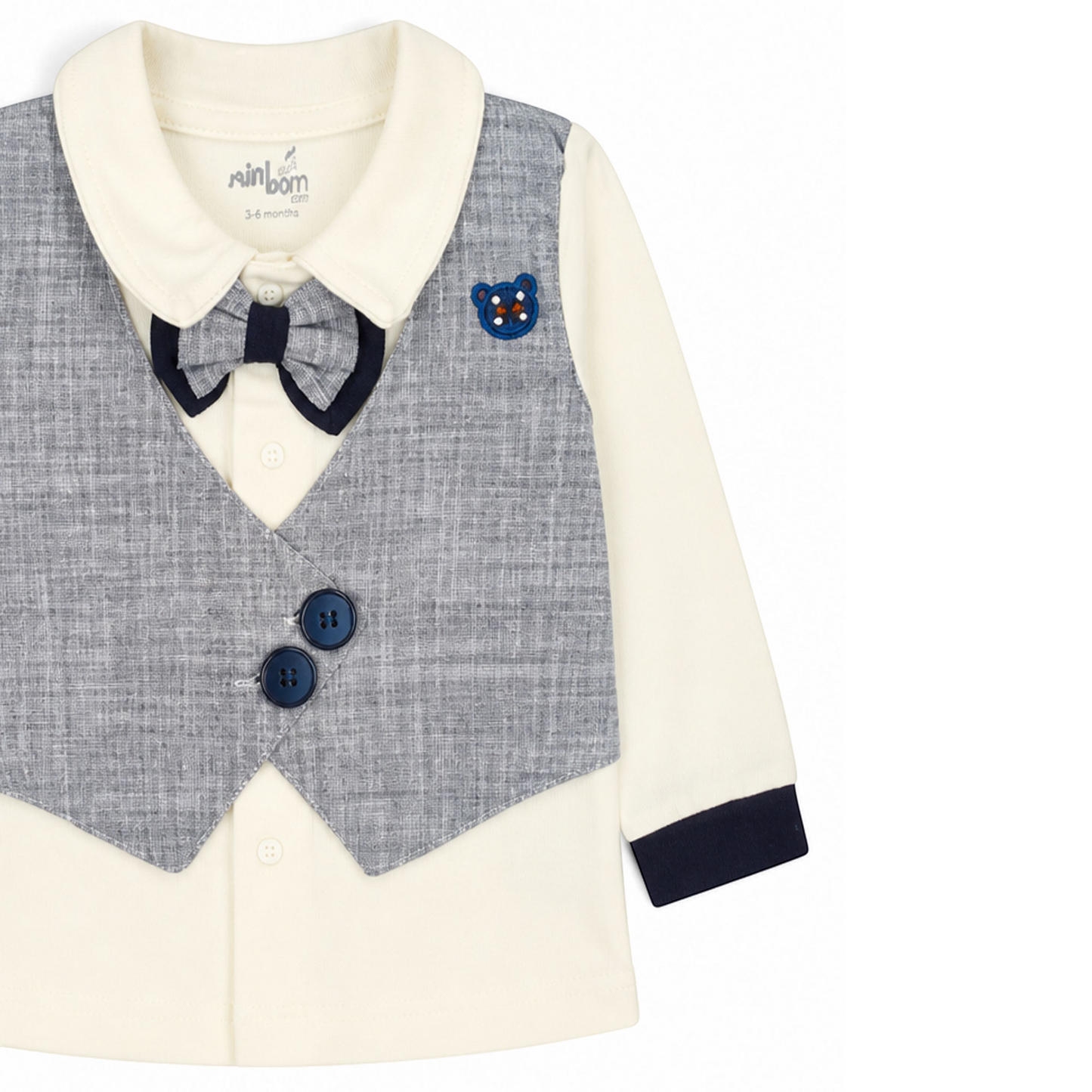 CREAM AND NAVY BLUE VEST BABY BOY GIFT SET