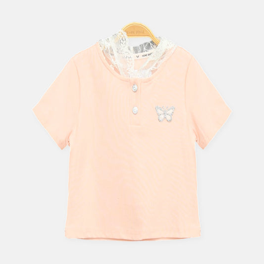 Peach Lace Collar Polo