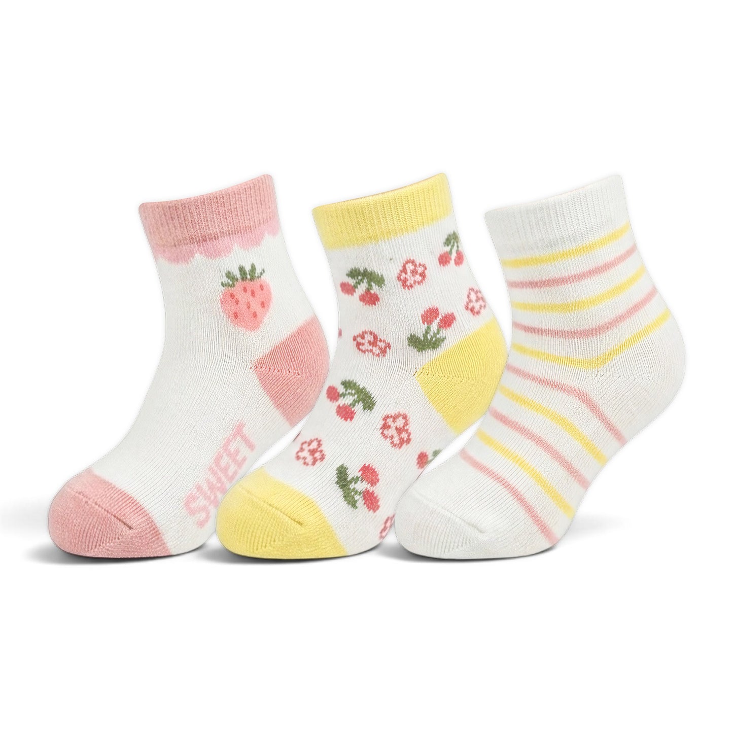 MILLIE & TILLIS FRUIT & STRIPE GIRL SOCKS PK-3