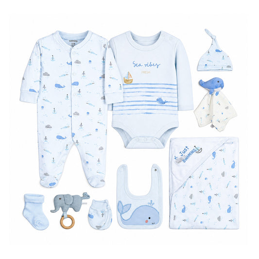 BLUE WHALE LAYETTE SET BOYS