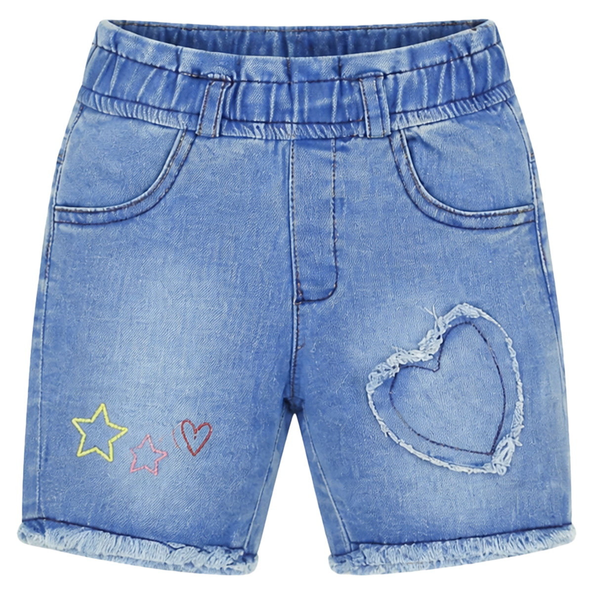 LIGHT WASH EMBROIDERED DENIM GIRL SHORT