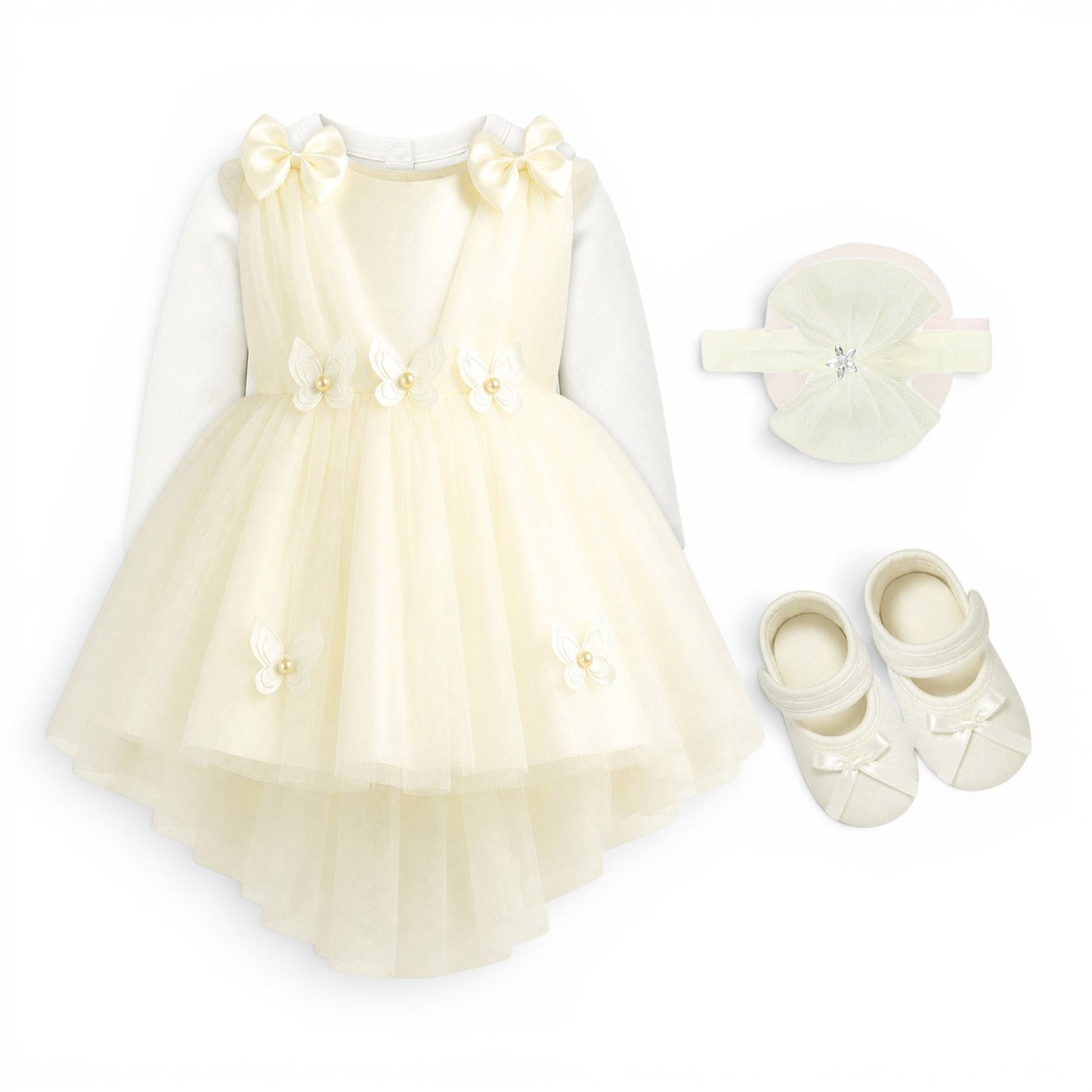 WHITE BUTTERFLY BABY GIRL FANCY FROCK GIFT SET