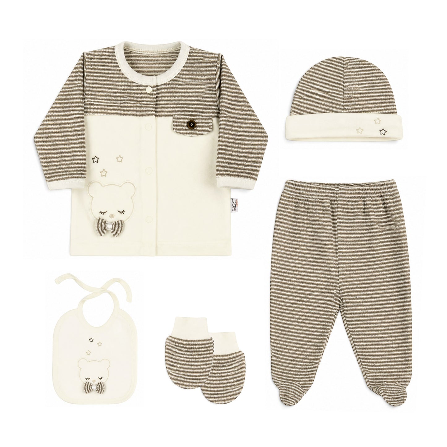 BROWN STRIPED BEAR BABY BOY GIFT SET