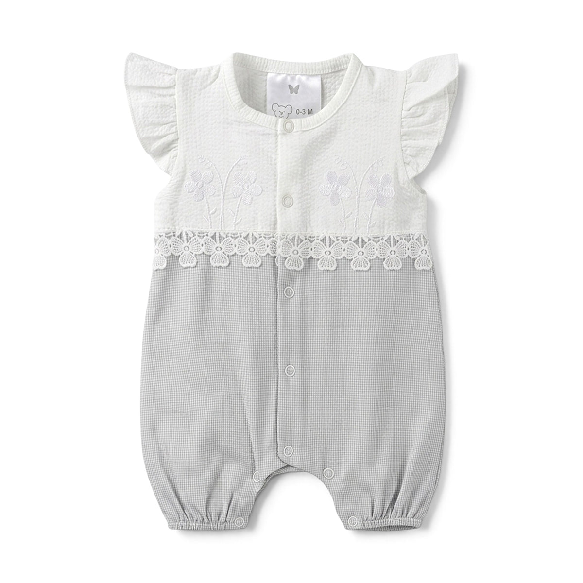 BABY GIRL LACE TRIM & FLORAL EMBROIDERY ROMPER