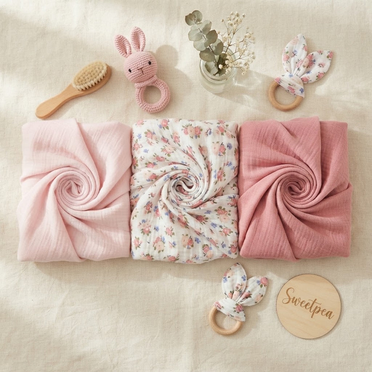PINK FLORAL ASSORTMENT WRAPING SHEET MUSLIN PK-3