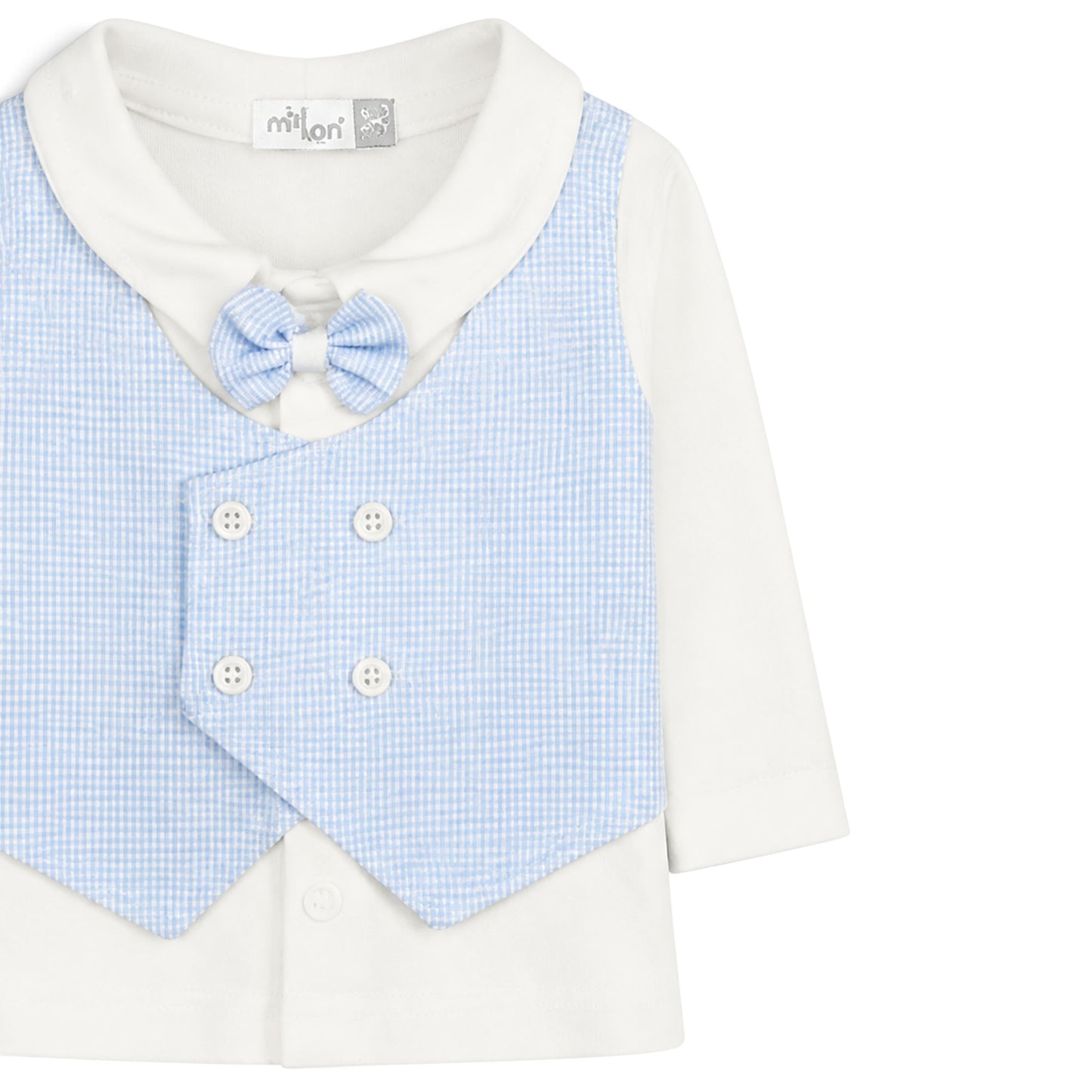 CREAM AND BLUE GINGHAM VEST BABY BOY GIFT SET