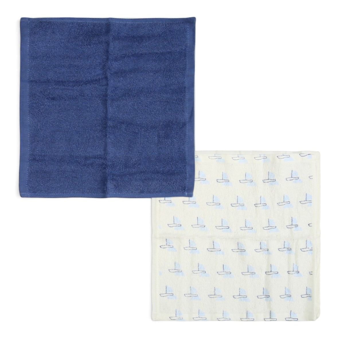WHALE EMBROIDERY SAILBOAT PRINT FACE TOWEL PK-4