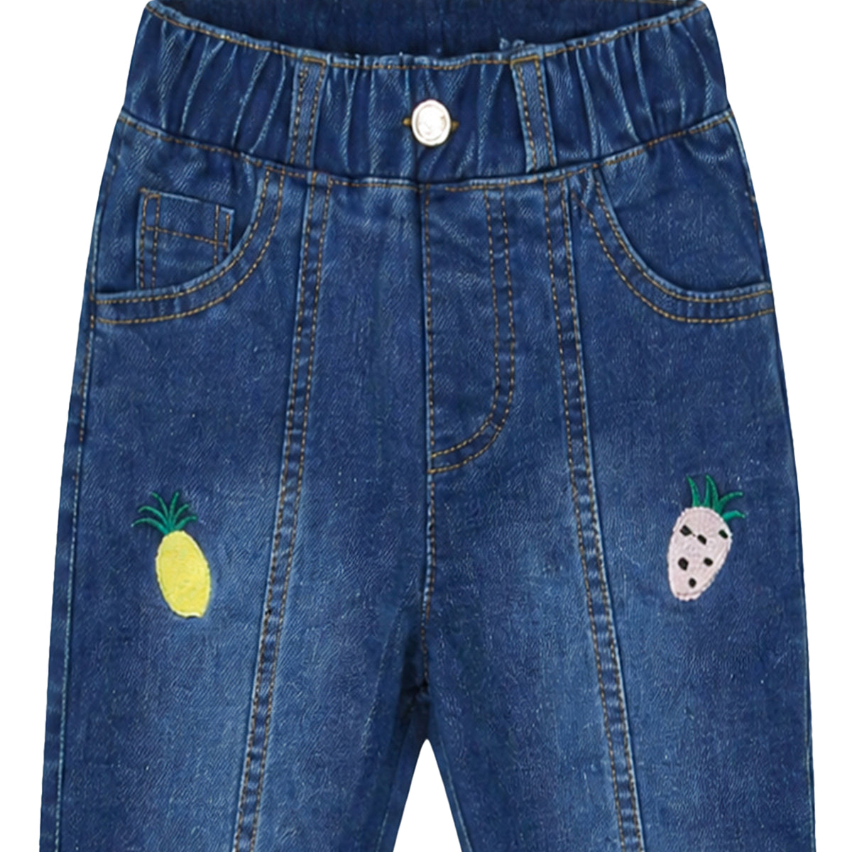 BABY GIRL LIGHT WASH FRUIT-EMBROIDERED JEANS