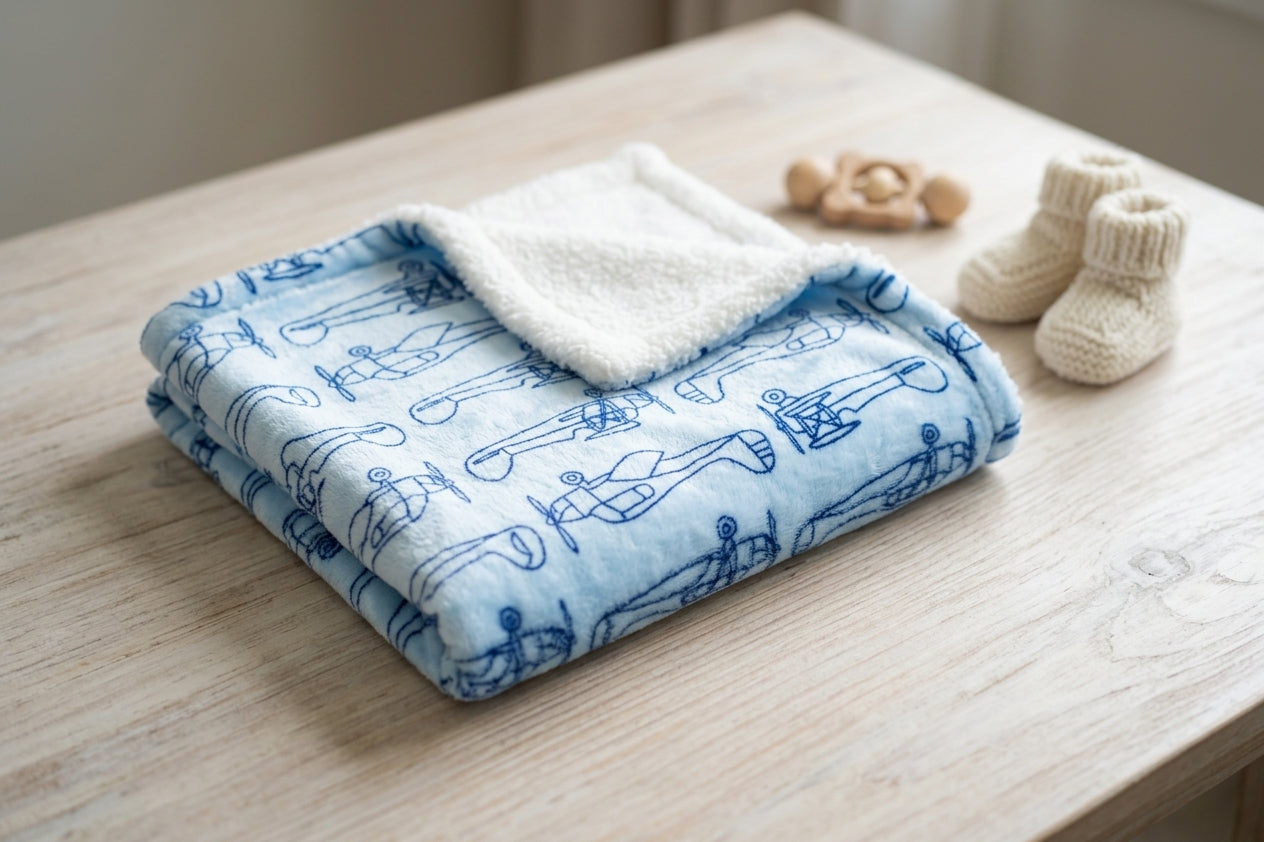 BLUE AIRPLANE SKETCH REVERSIBLE BLANKET