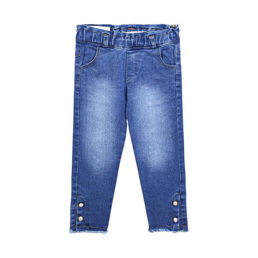 LIGHT BLUE FLOWER BUTTON JEANS