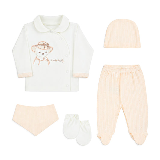 CREAM AND LIGHT PINK "LITTLE LADY" BEAR BABY GIRL GIFT SET
