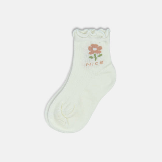GIRL SOCKS FLORAL RUFFLE WHITE