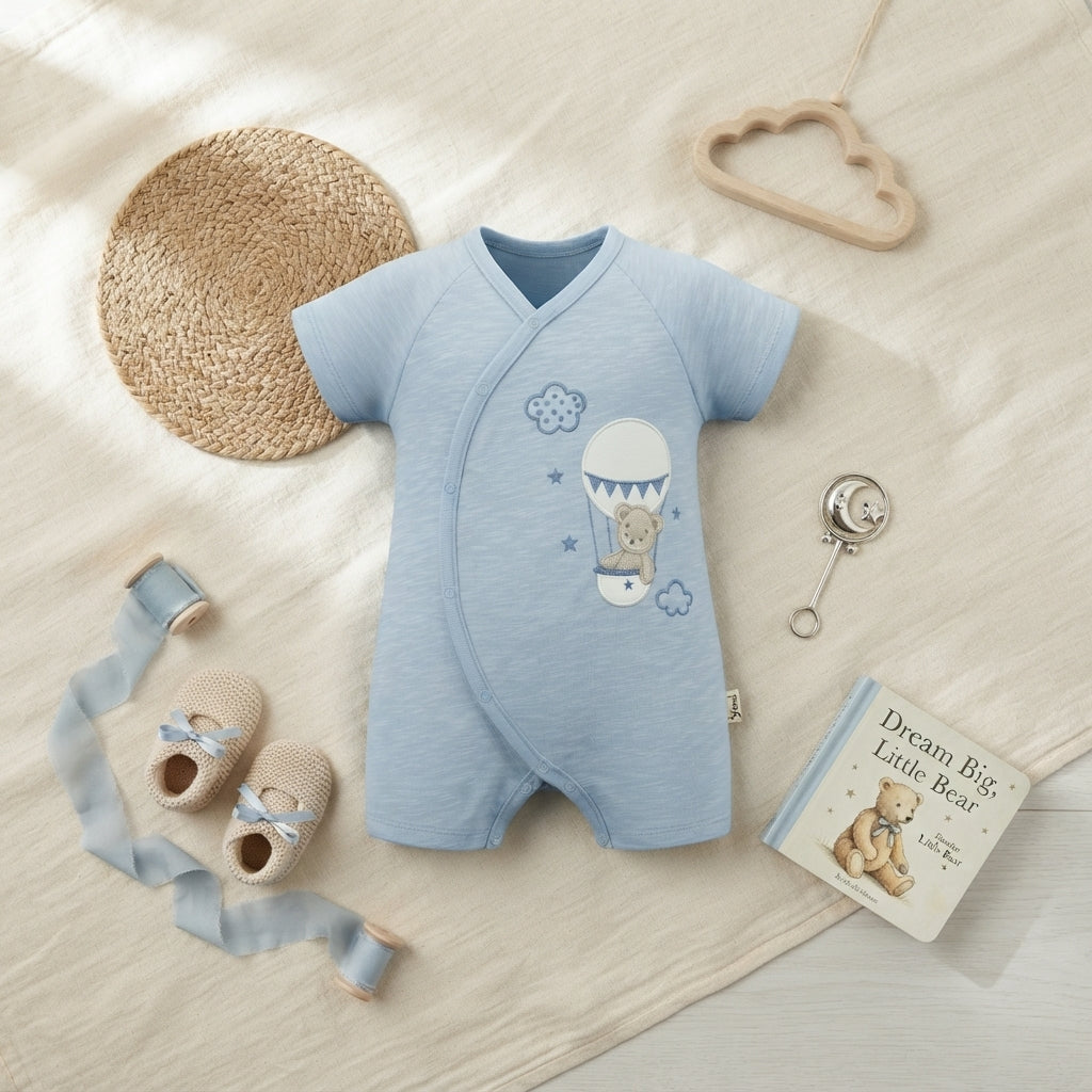 LIGHT BLUE "HOT AIR BALLOON BEAR" ROMPER